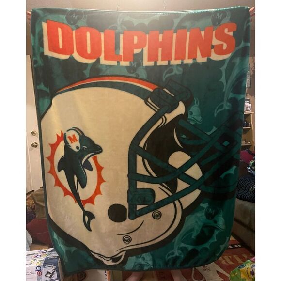 VTG NorthWest NFL Miami Dolphin Cozy Thick Fleece Throw Blanket - Picture 2 of 6